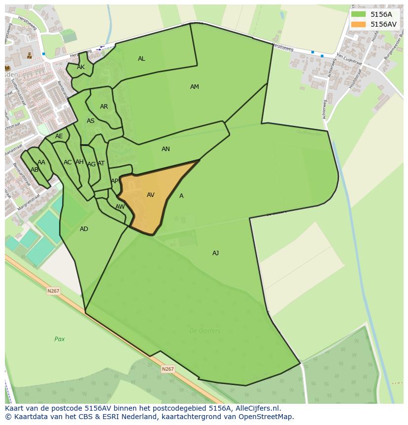Afbeelding van het postcodegebied 5156 AV op de kaart.