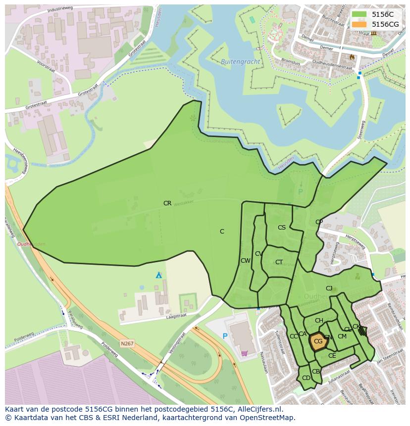 Afbeelding van het postcodegebied 5156 CG op de kaart.