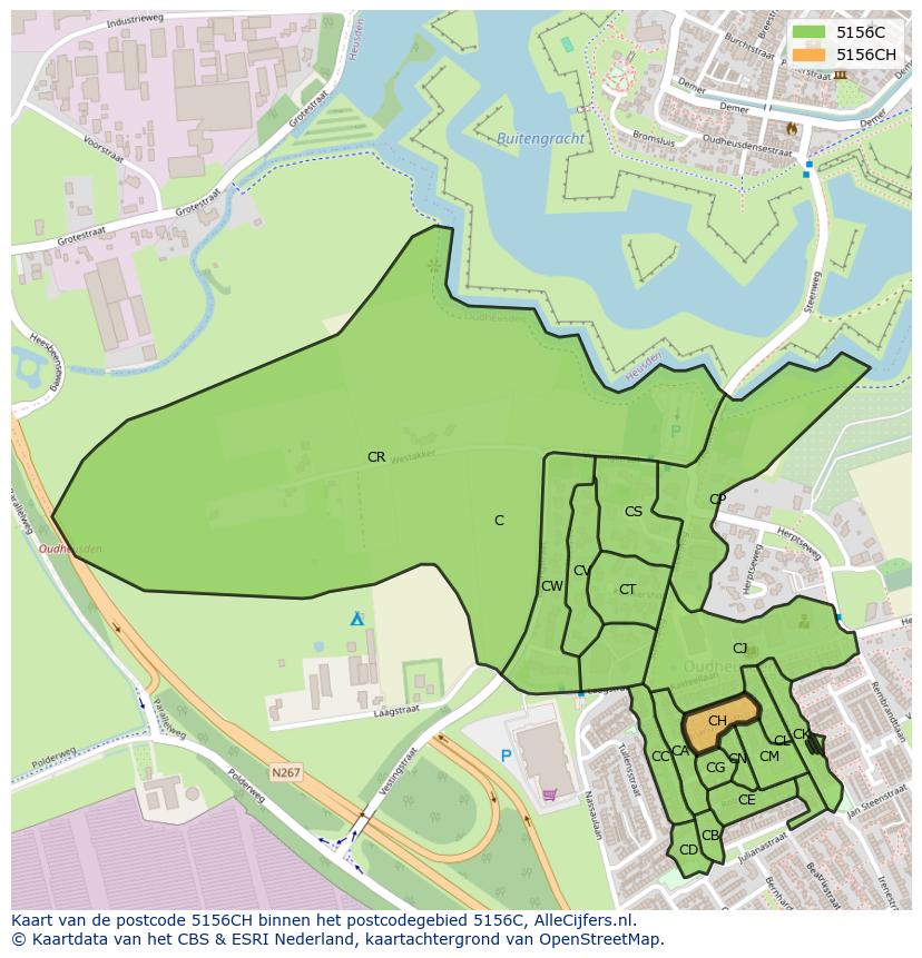 Afbeelding van het postcodegebied 5156 CH op de kaart.