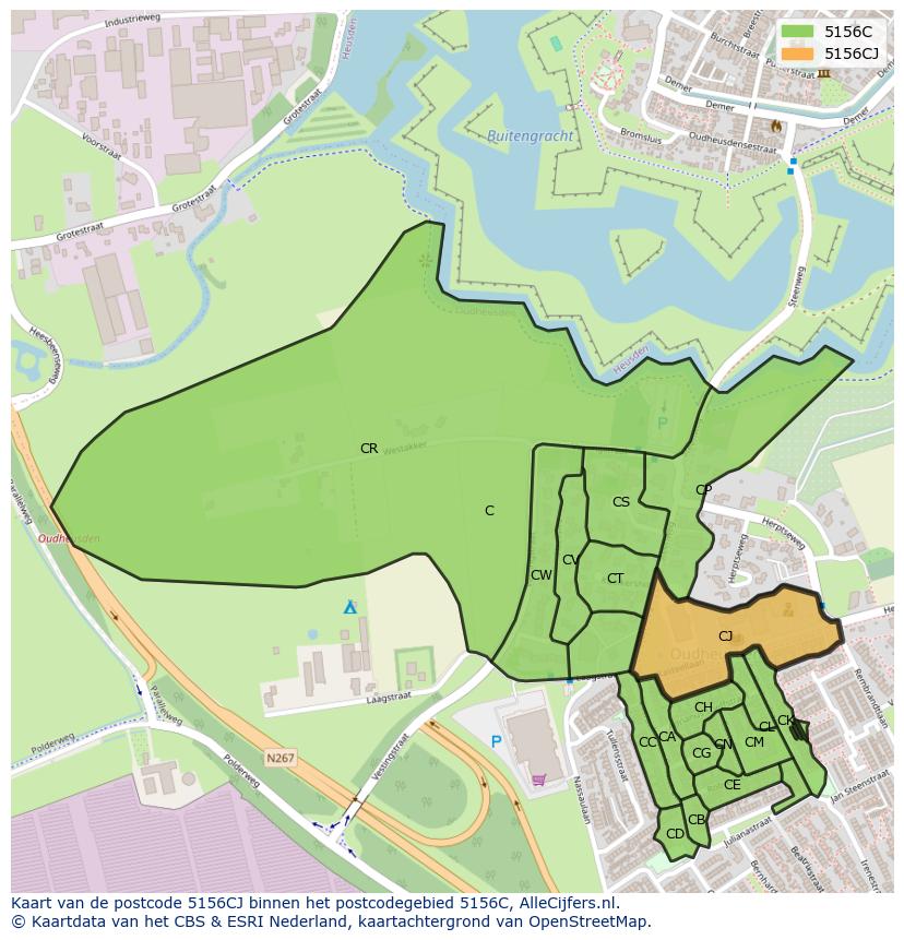 Afbeelding van het postcodegebied 5156 CJ op de kaart.