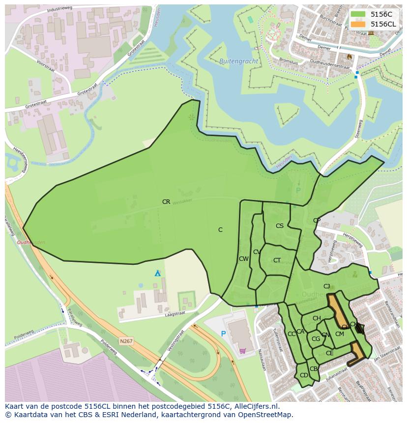 Afbeelding van het postcodegebied 5156 CL op de kaart.