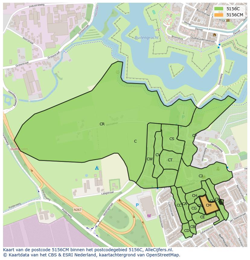 Afbeelding van het postcodegebied 5156 CM op de kaart.