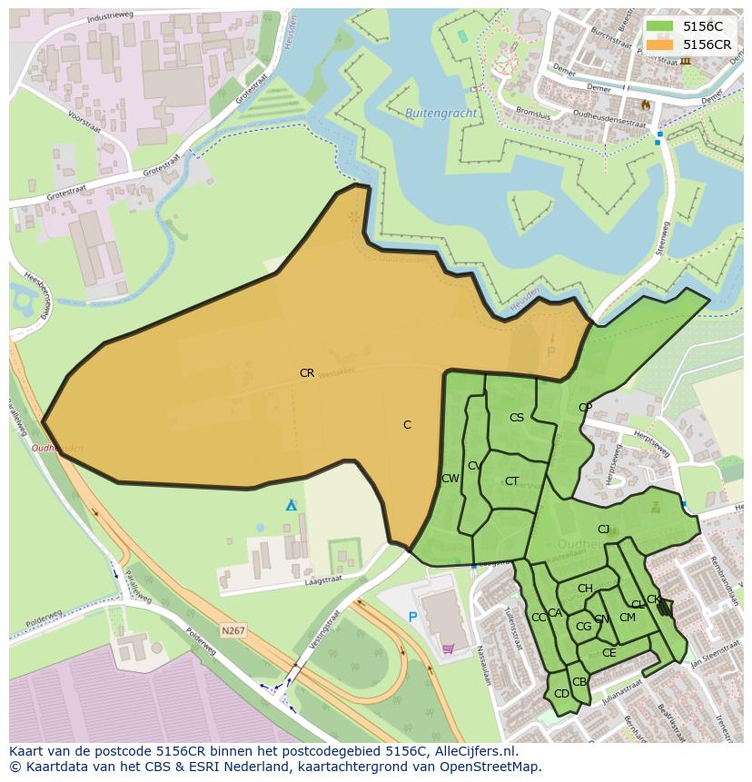 Afbeelding van het postcodegebied 5156 CR op de kaart.