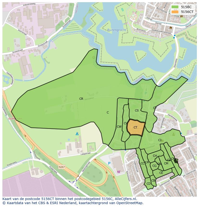 Afbeelding van het postcodegebied 5156 CT op de kaart.