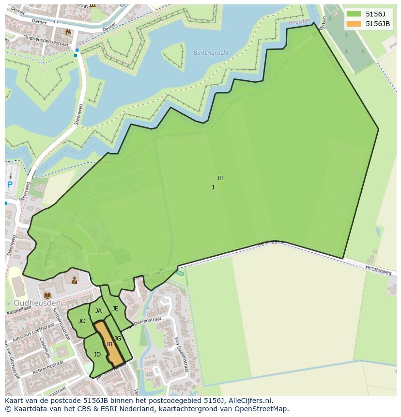 Afbeelding van het postcodegebied 5156 JB op de kaart.