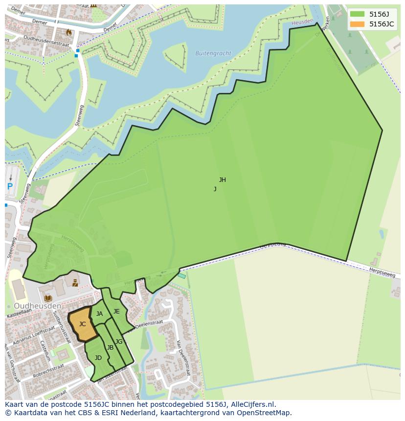 Afbeelding van het postcodegebied 5156 JC op de kaart.