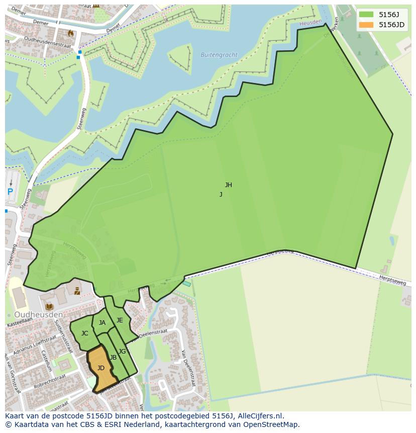 Afbeelding van het postcodegebied 5156 JD op de kaart.