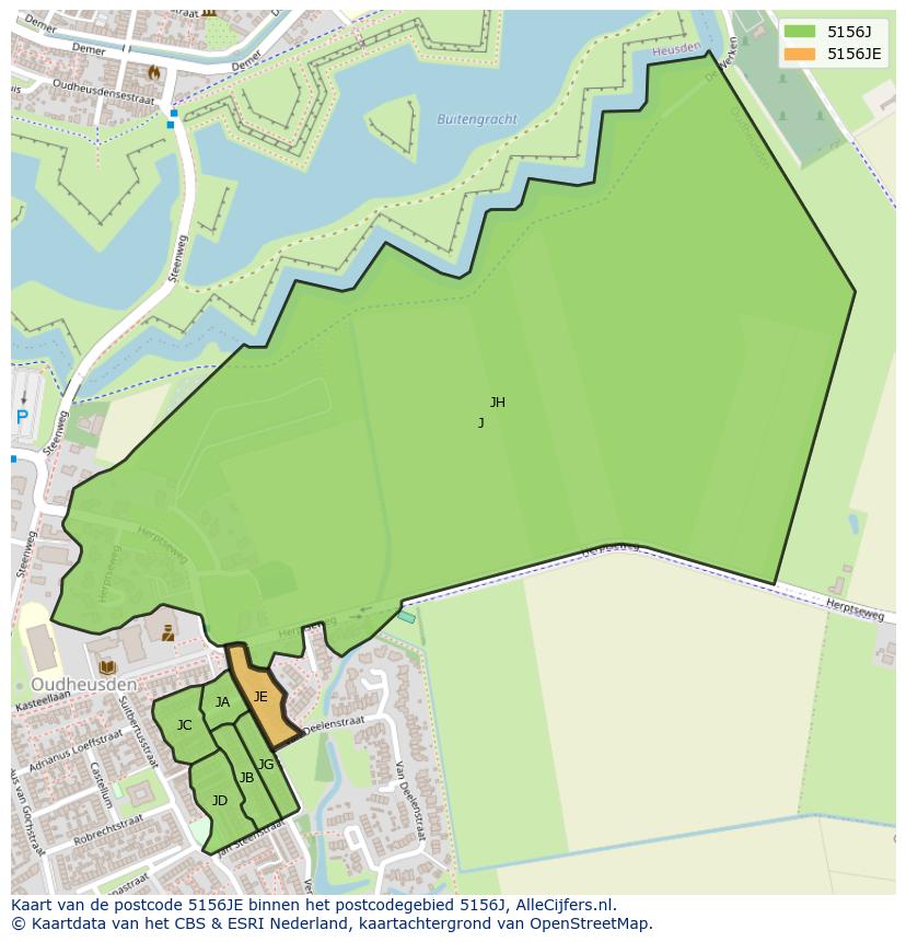 Afbeelding van het postcodegebied 5156 JE op de kaart.