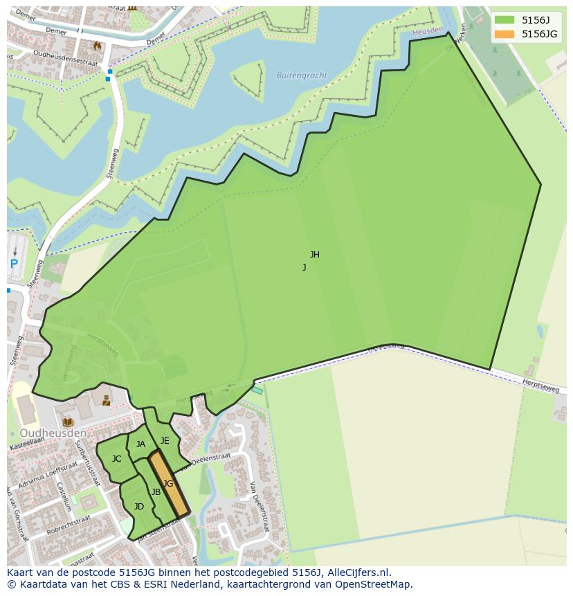 Afbeelding van het postcodegebied 5156 JG op de kaart.