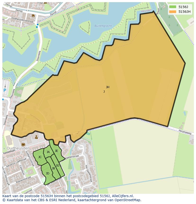 Afbeelding van het postcodegebied 5156 JH op de kaart.