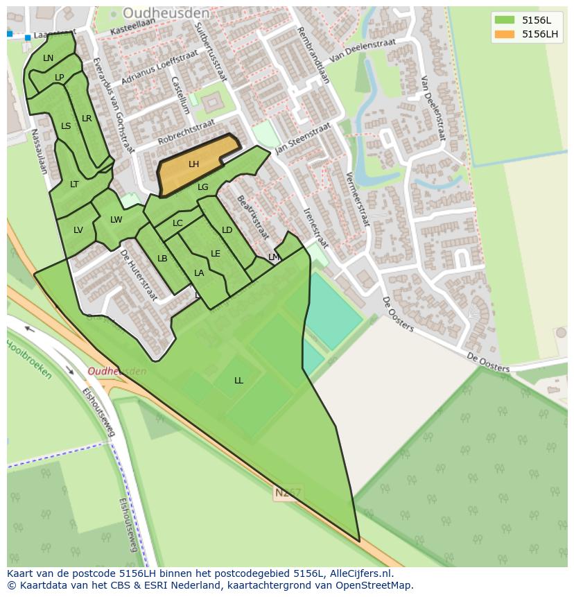 Afbeelding van het postcodegebied 5156 LH op de kaart.