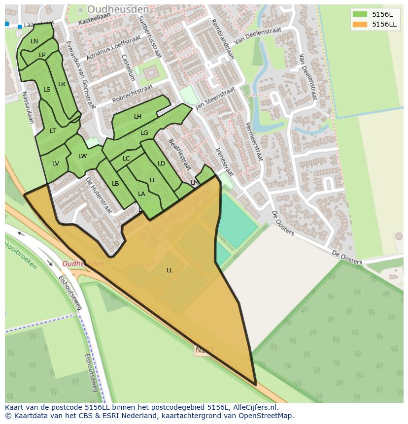 Afbeelding van het postcodegebied 5156 LL op de kaart.
