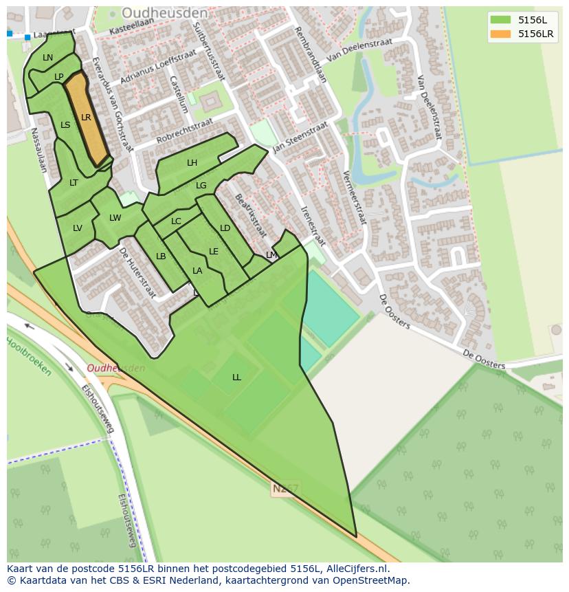 Afbeelding van het postcodegebied 5156 LR op de kaart.