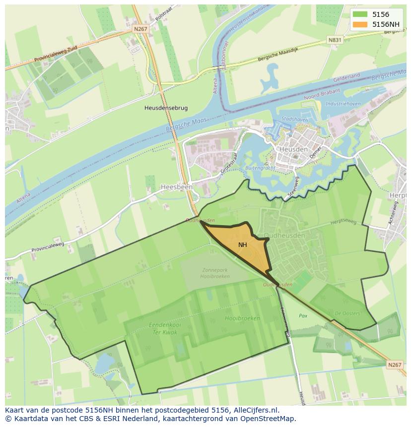 Afbeelding van het postcodegebied 5156 NH op de kaart.