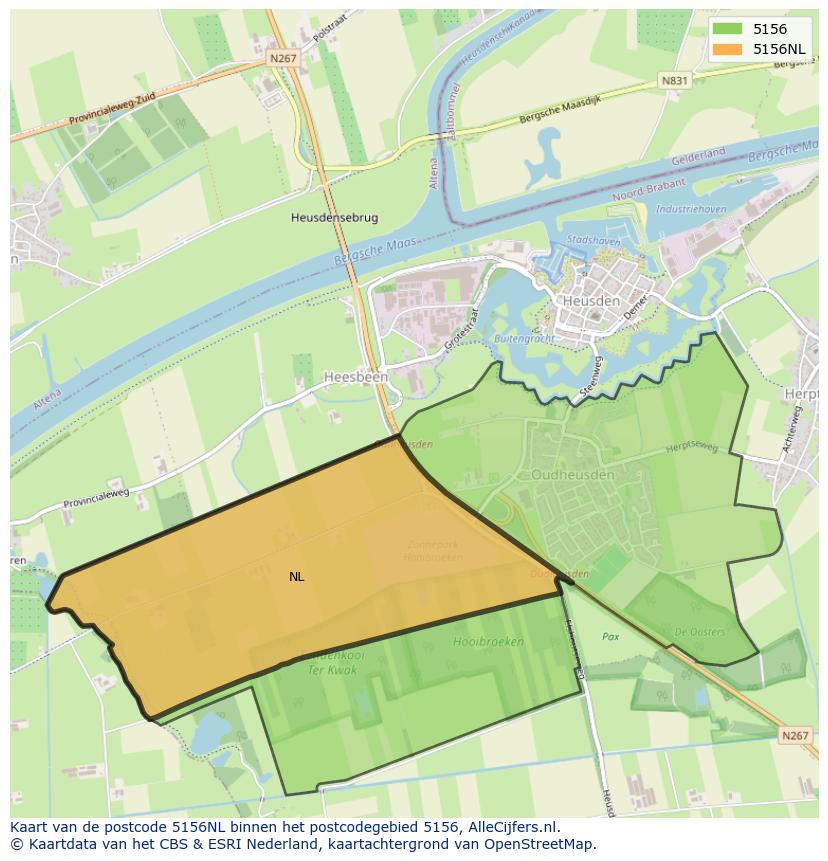 Afbeelding van het postcodegebied 5156 NL op de kaart.