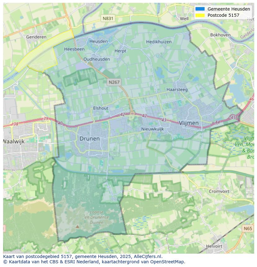 Afbeelding van het postcodegebied 5157 op de kaart.