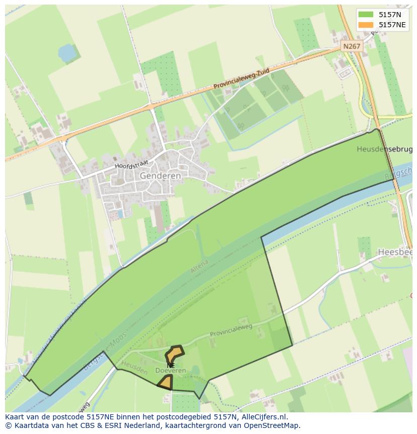 Afbeelding van het postcodegebied 5157 NE op de kaart.