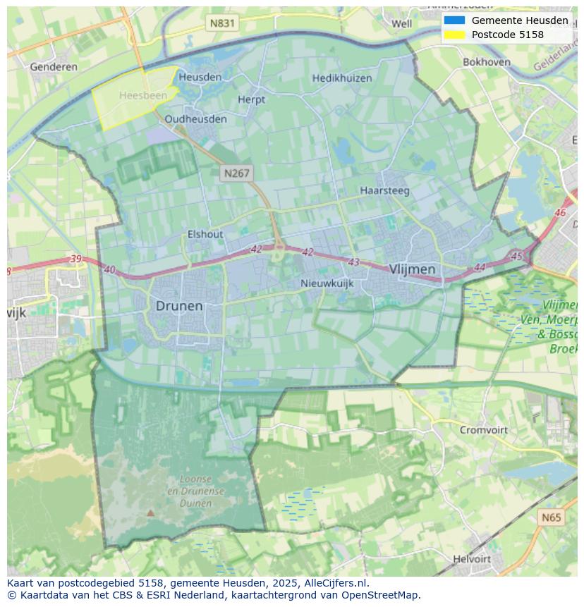 Afbeelding van het postcodegebied 5158 op de kaart.