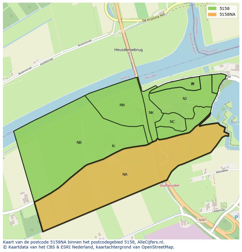 Afbeelding van het postcodegebied 5158 NA op de kaart.