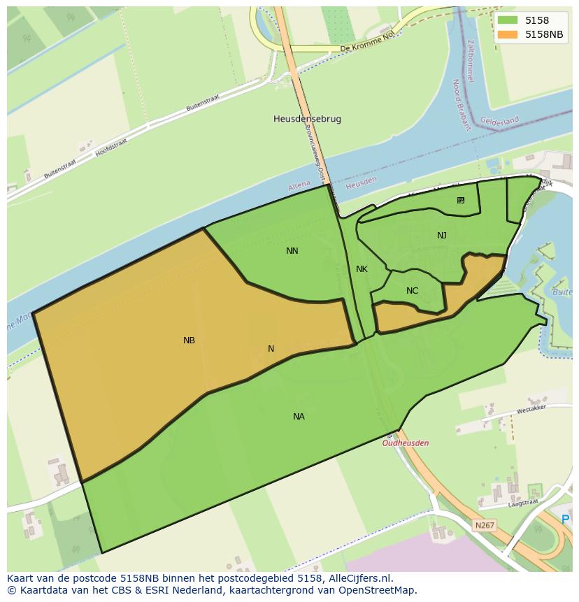 Afbeelding van het postcodegebied 5158 NB op de kaart.