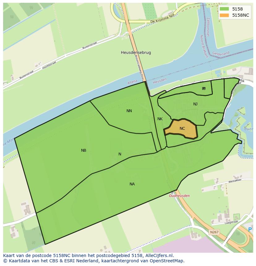 Afbeelding van het postcodegebied 5158 NC op de kaart.