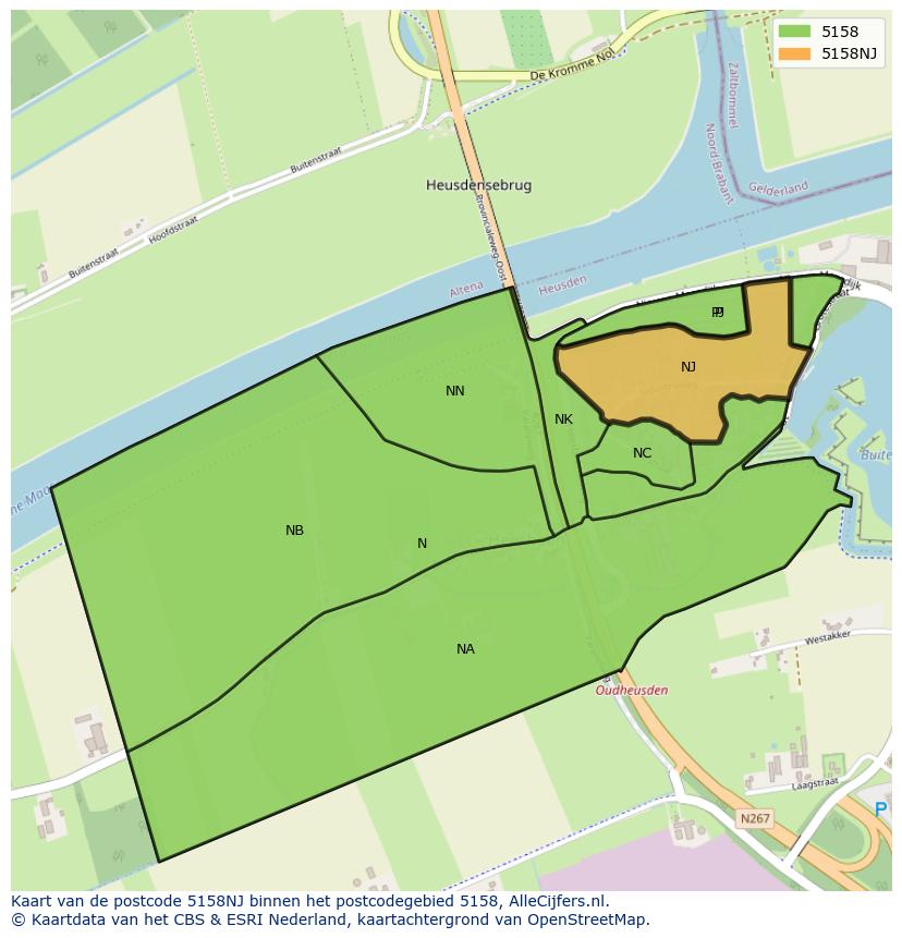 Afbeelding van het postcodegebied 5158 NJ op de kaart.