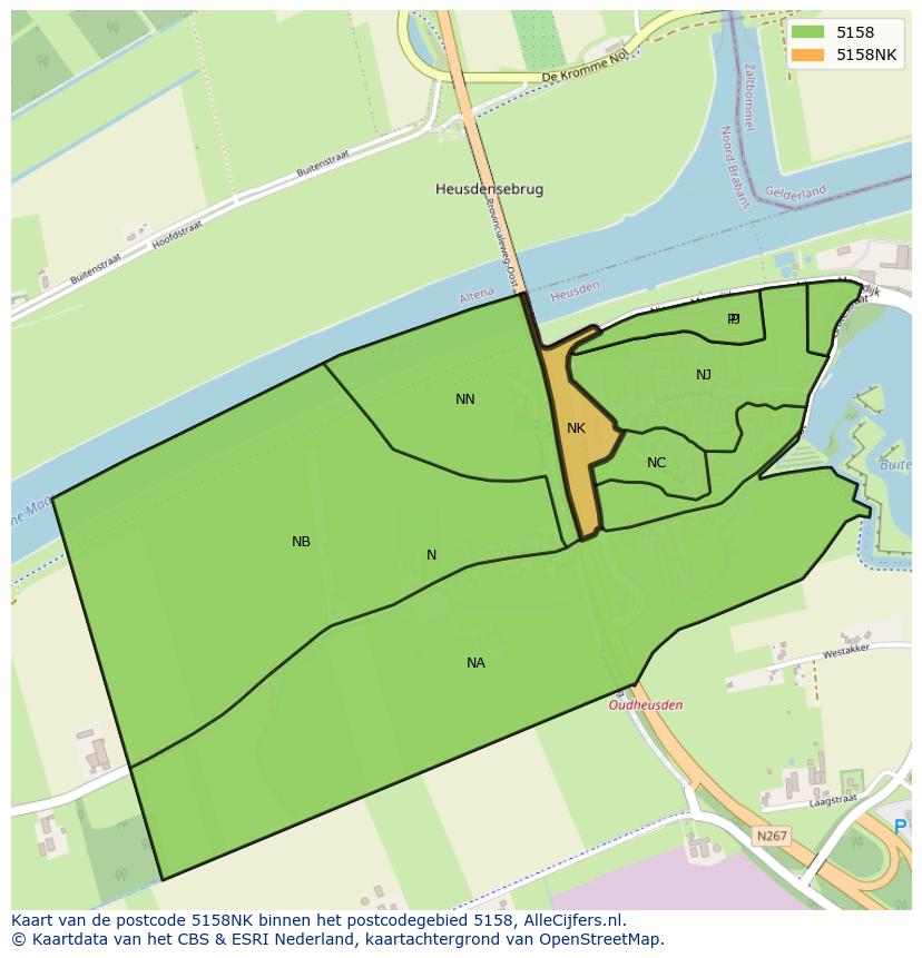 Afbeelding van het postcodegebied 5158 NK op de kaart.