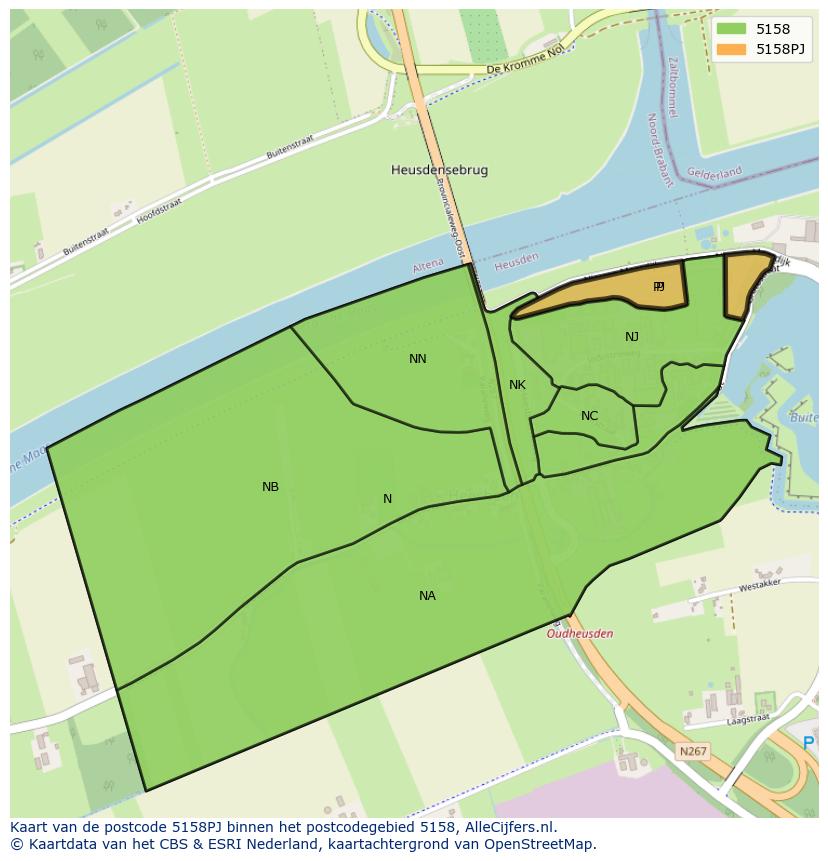 Afbeelding van het postcodegebied 5158 PJ op de kaart.