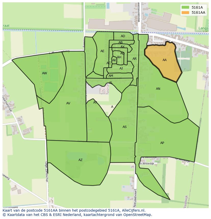 Afbeelding van het postcodegebied 5161 AA op de kaart.