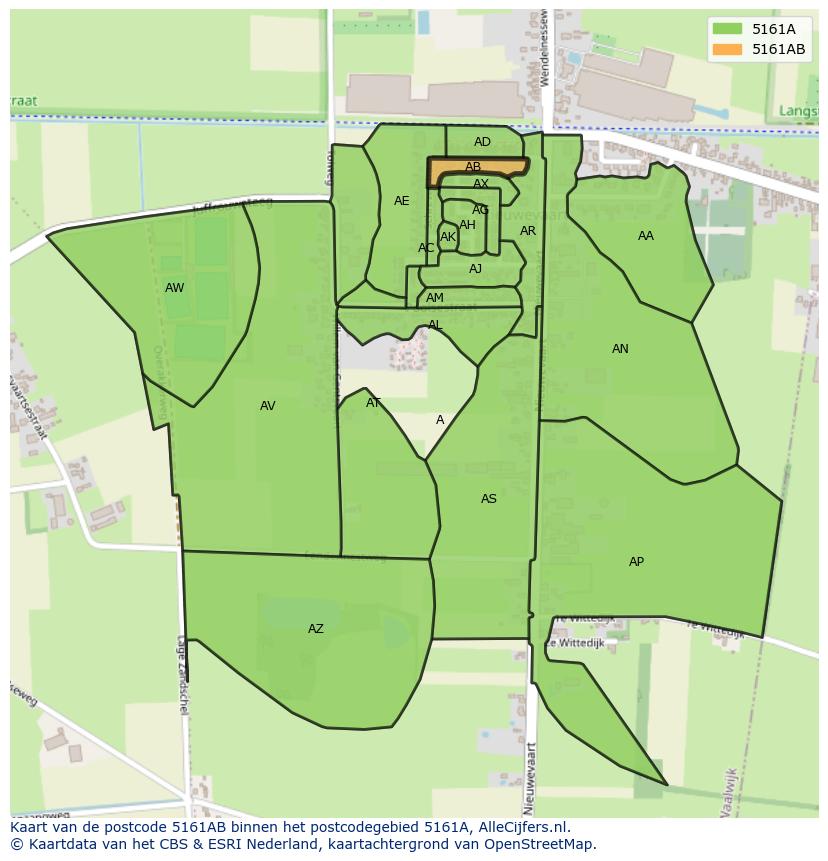 Afbeelding van het postcodegebied 5161 AB op de kaart.