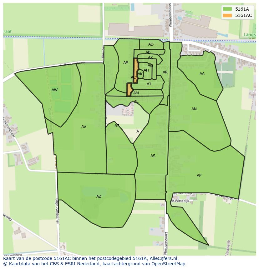 Afbeelding van het postcodegebied 5161 AC op de kaart.