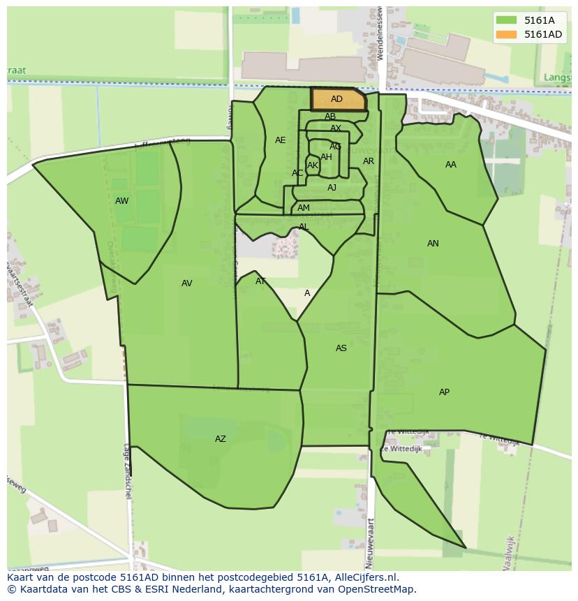 Afbeelding van het postcodegebied 5161 AD op de kaart.