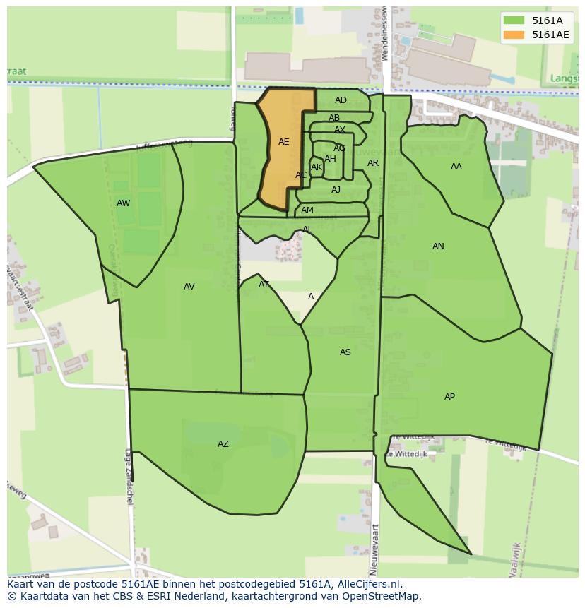 Afbeelding van het postcodegebied 5161 AE op de kaart.
