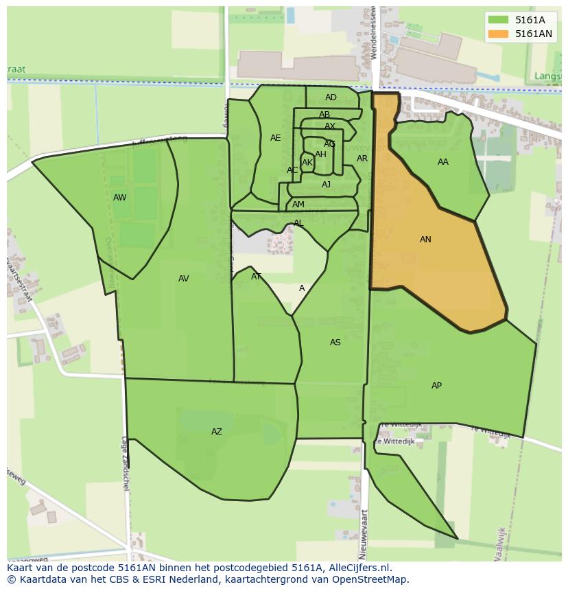Afbeelding van het postcodegebied 5161 AN op de kaart.