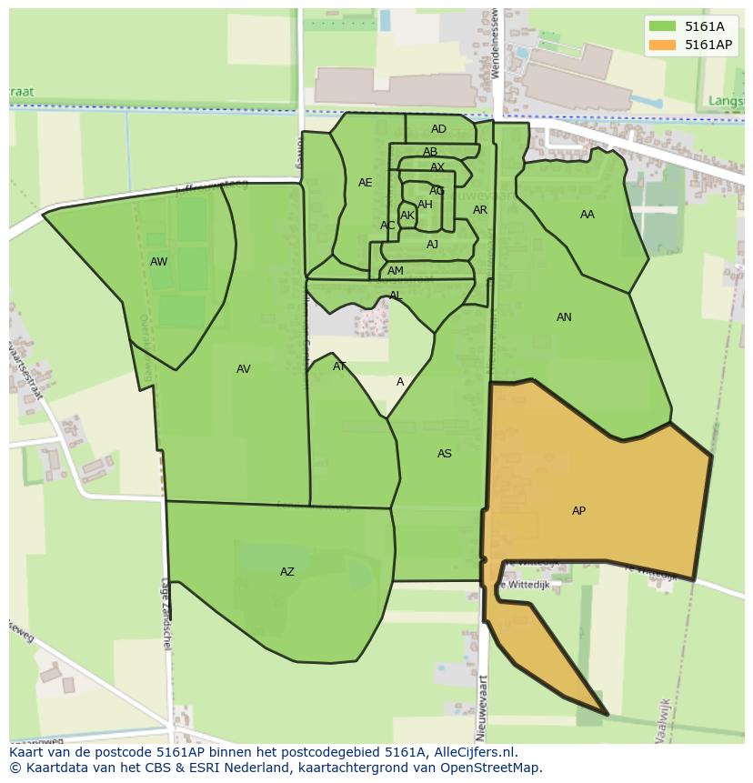 Afbeelding van het postcodegebied 5161 AP op de kaart.