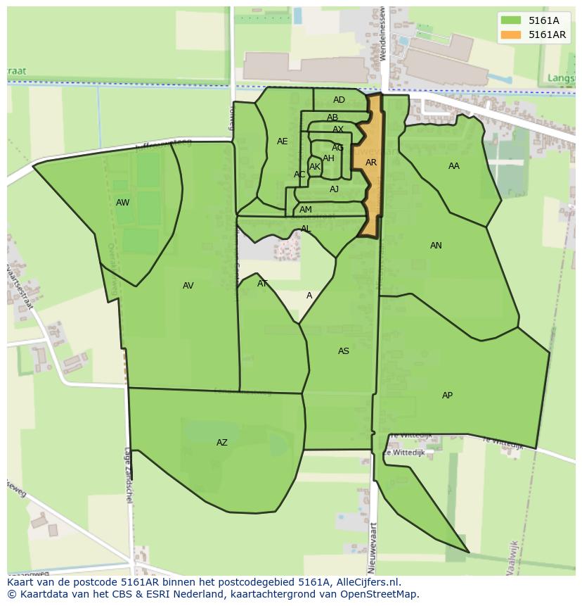 Afbeelding van het postcodegebied 5161 AR op de kaart.