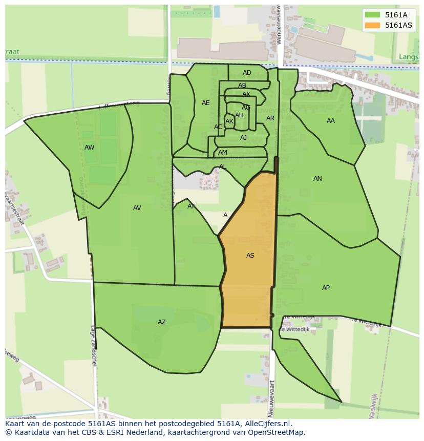 Afbeelding van het postcodegebied 5161 AS op de kaart.
