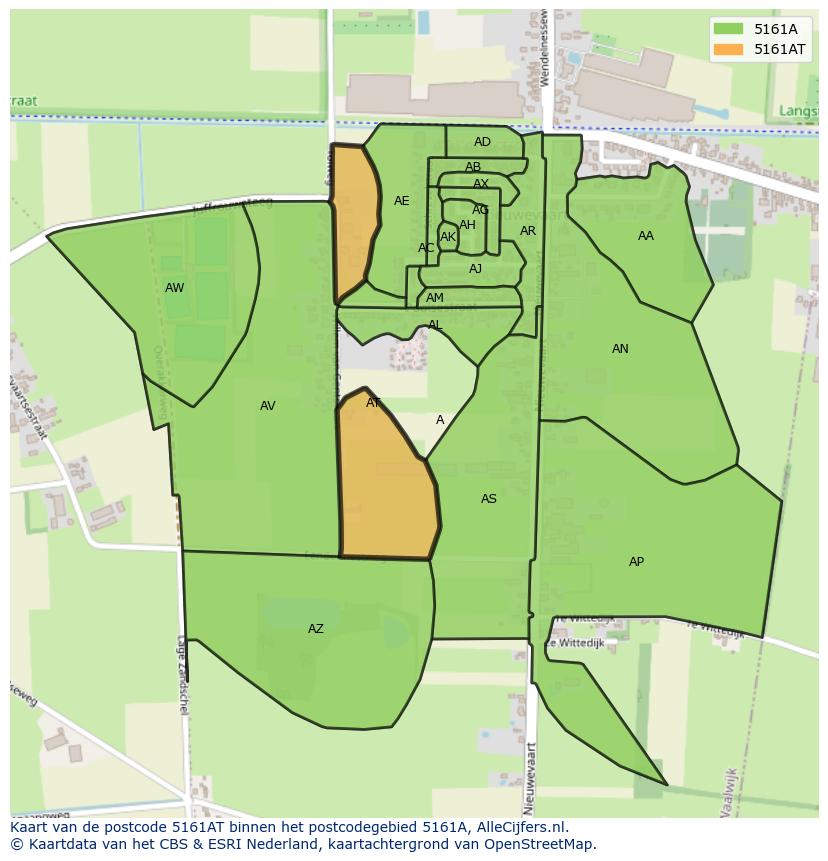 Afbeelding van het postcodegebied 5161 AT op de kaart.
