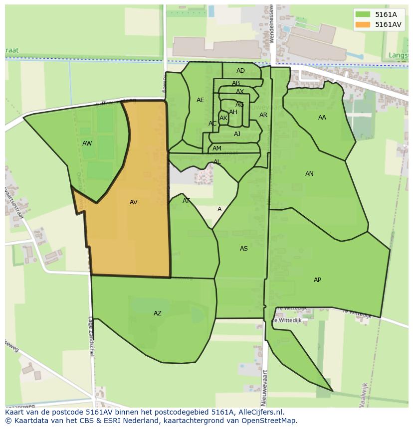 Afbeelding van het postcodegebied 5161 AV op de kaart.