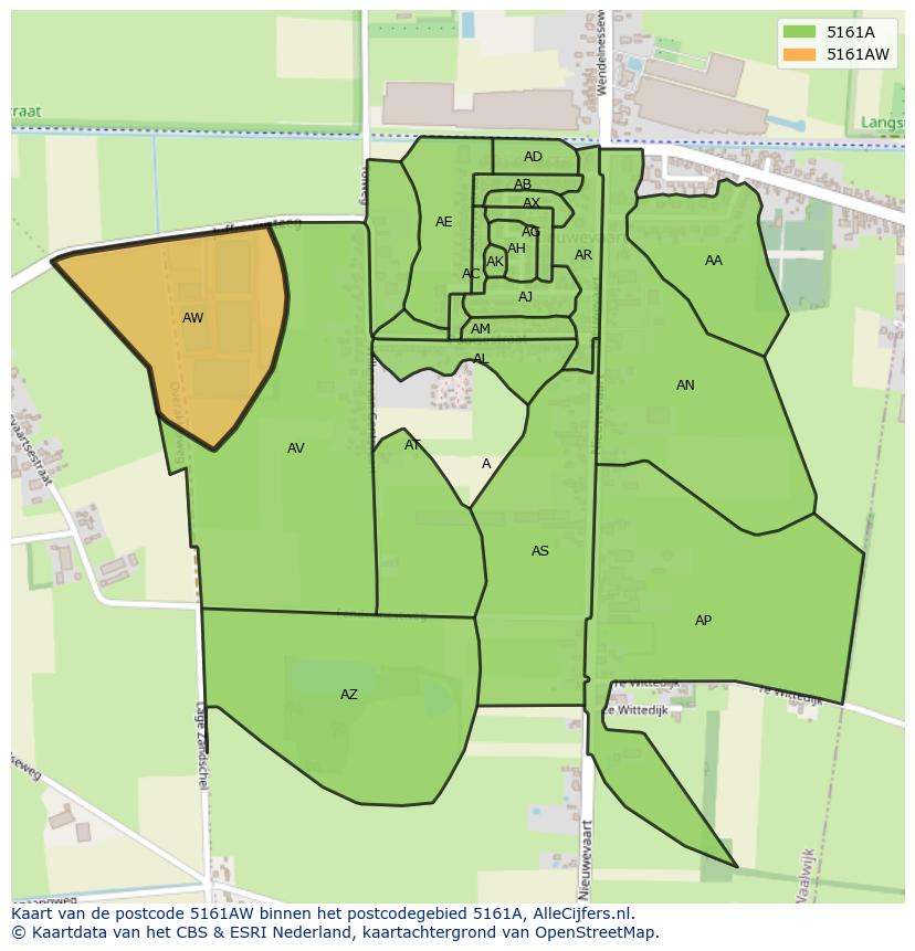 Afbeelding van het postcodegebied 5161 AW op de kaart.