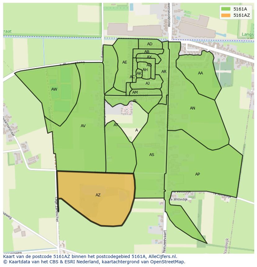 Afbeelding van het postcodegebied 5161 AZ op de kaart.