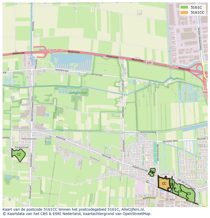 Afbeelding van het postcodegebied 5161 CC op de kaart.