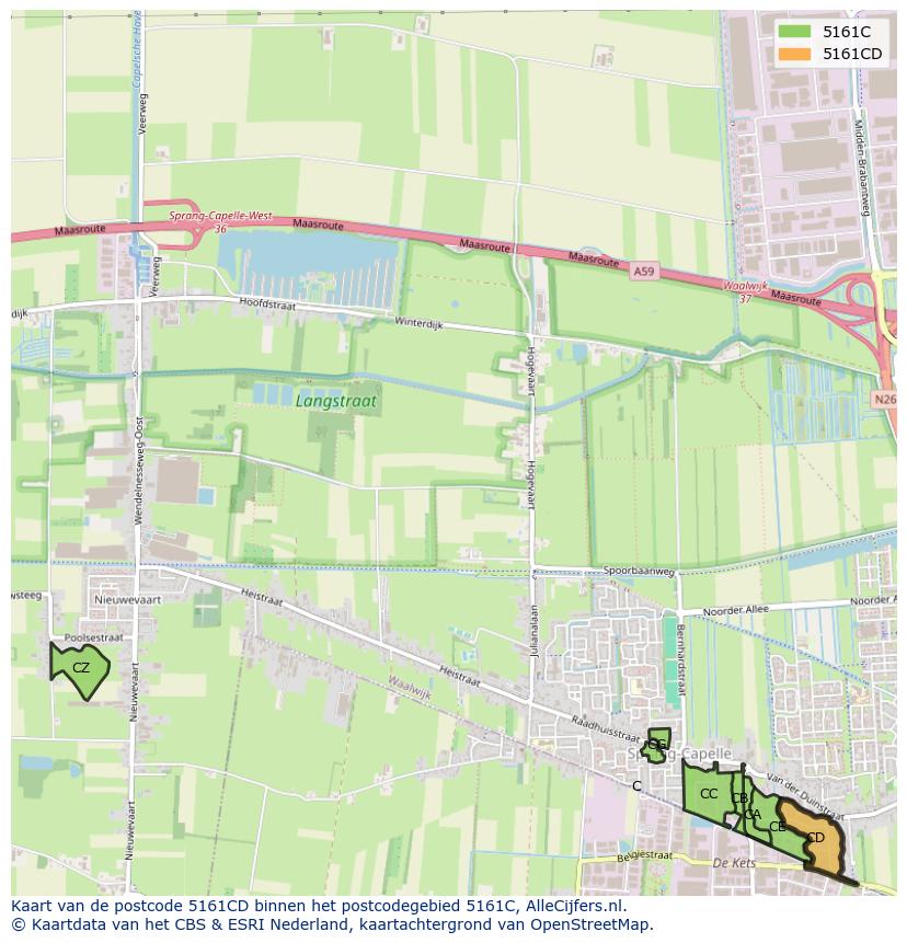 Afbeelding van het postcodegebied 5161 CD op de kaart.