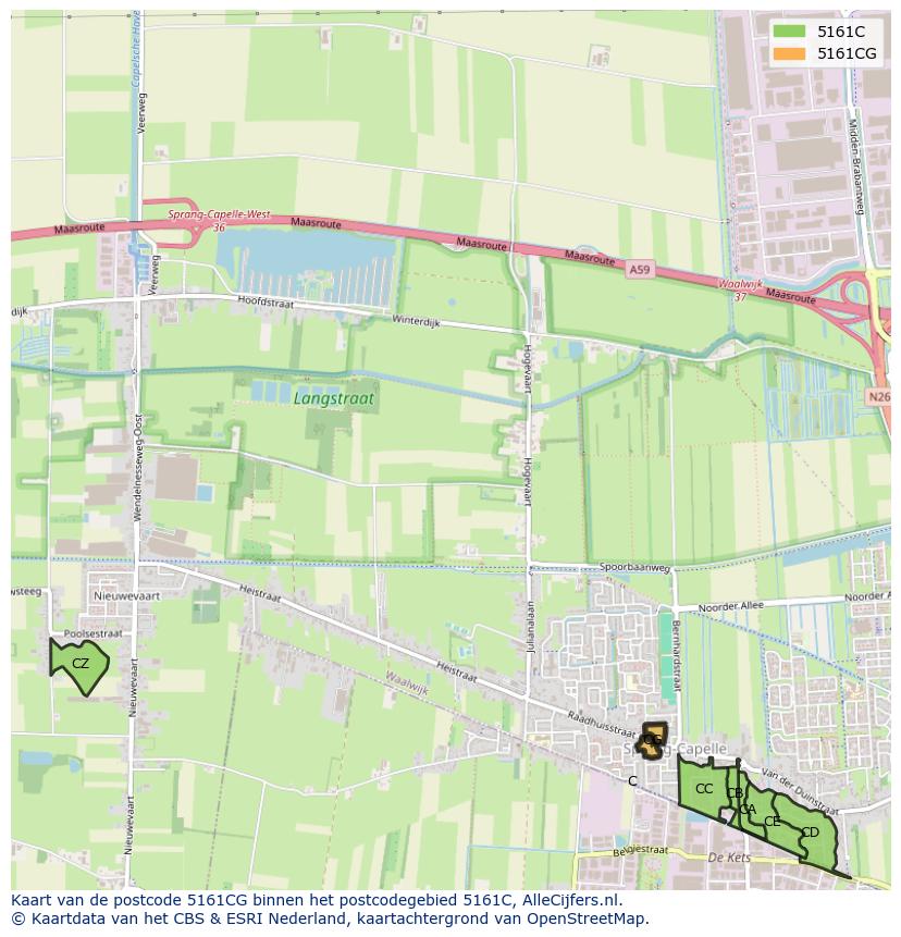 Afbeelding van het postcodegebied 5161 CG op de kaart.
