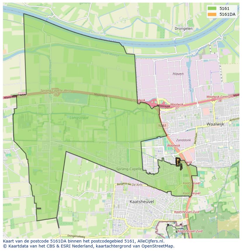 Afbeelding van het postcodegebied 5161 DA op de kaart.