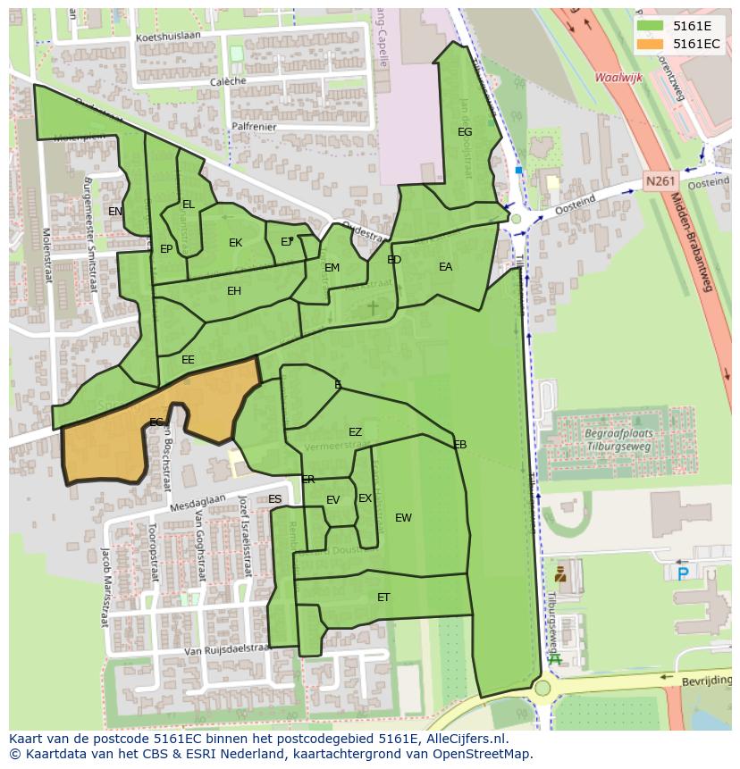 Afbeelding van het postcodegebied 5161 EC op de kaart.
