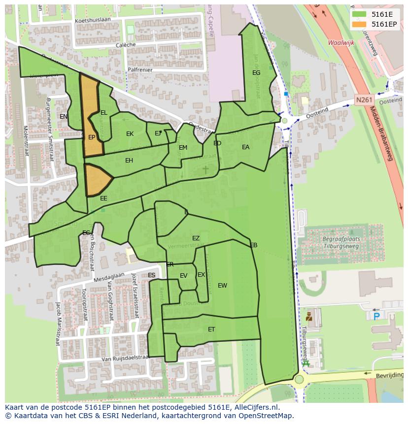 Afbeelding van het postcodegebied 5161 EP op de kaart.