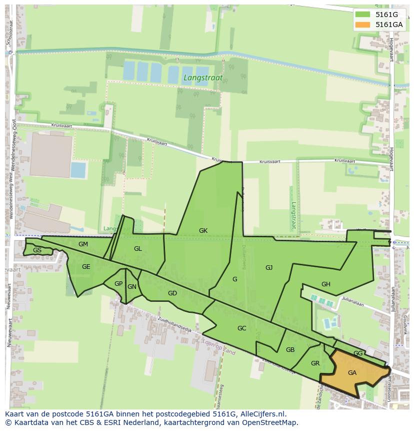 Afbeelding van het postcodegebied 5161 GA op de kaart.