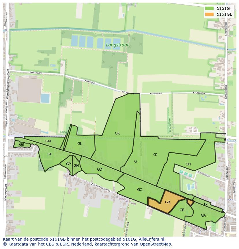 Afbeelding van het postcodegebied 5161 GB op de kaart.