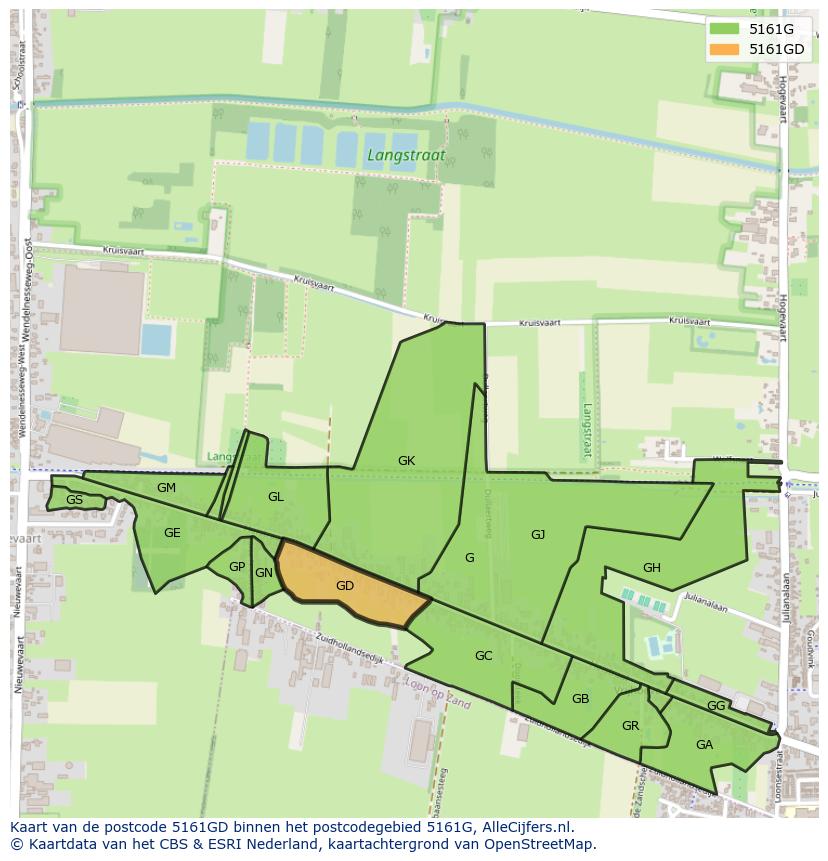 Afbeelding van het postcodegebied 5161 GD op de kaart.